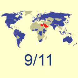 9/11 incidents map with Countries marked with colors