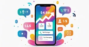 Illustration of a smartphone surrounded by prepaid plan icons for data, talk, and text, showing the concept of choosing the best prepaid mobile plans.