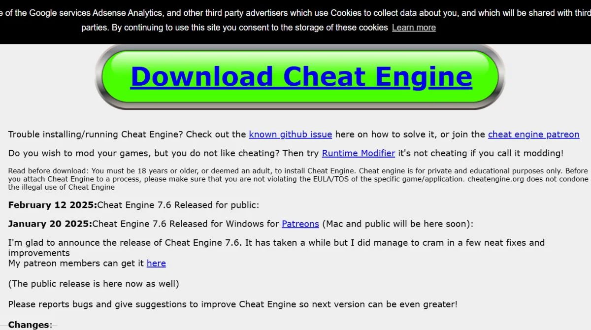 Cheat Engine page