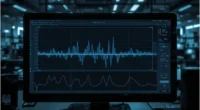 Digital signals processing visual with waveform and data graphs.