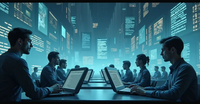 Humans and AI bots interact in a digital space flooded with automated content.