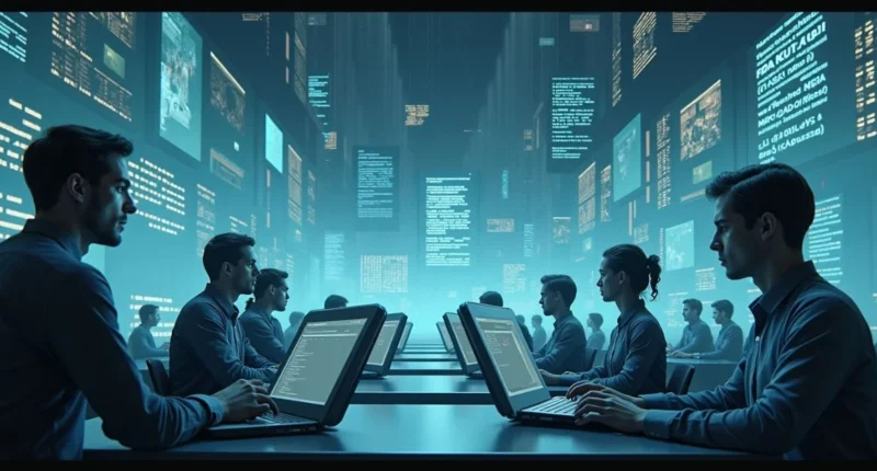 Humans and AI bots interact in a digital space flooded with automated content.