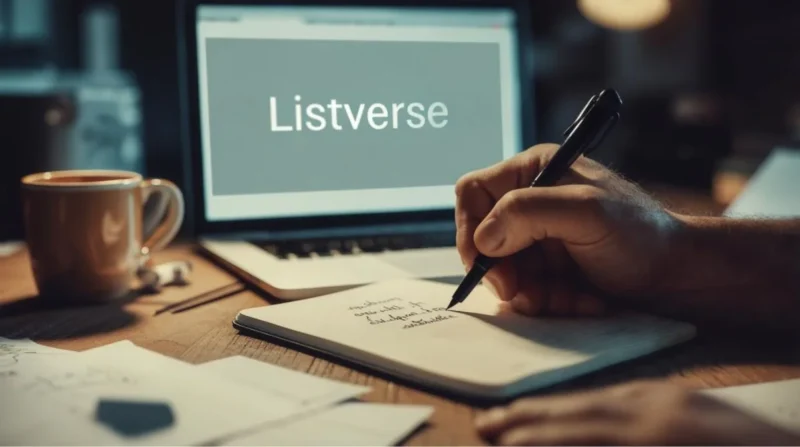 Image of Listverse in laptop with pen.