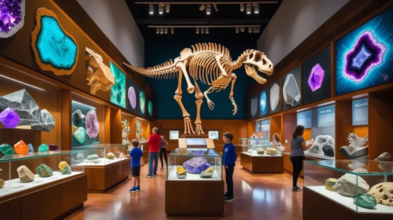 A colorful display of minerals and gemstones at the Mines Museum of Earth Science.