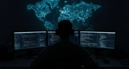 Person exploring hidden websites and secret online tools using alternative search engines.