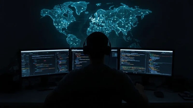 Person exploring hidden websites and secret online tools using alternative search engines.
