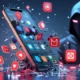 Smartphone leaking data with hacker in background and Spyzie breach symbols.