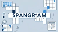 Illustration of a crossword puzzle spelling out Spangram with game elements