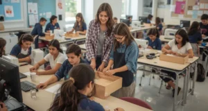 Students learning practical hands-on skills in a technology and livelihood education classroom.