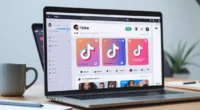 Laptop showing a website with an embedded TikTok video feed.