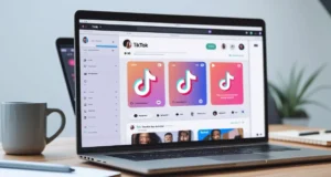 Laptop showing a website with an embedded TikTok video feed.