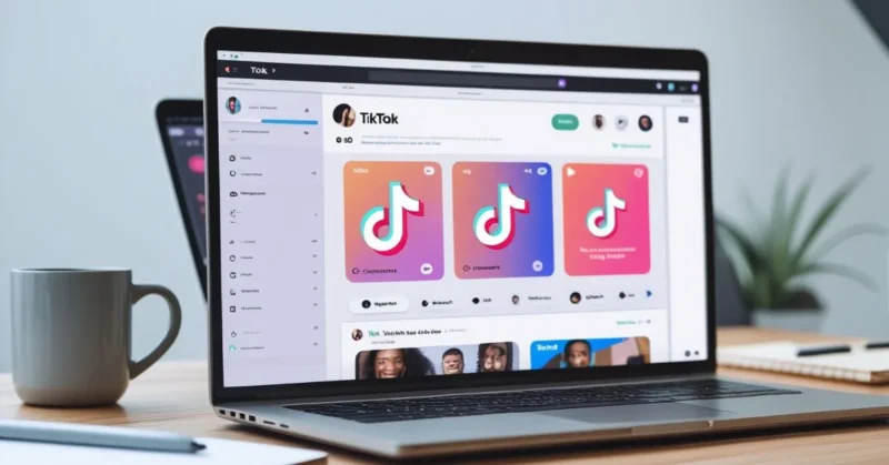 Laptop showing a website with an embedded TikTok video feed.