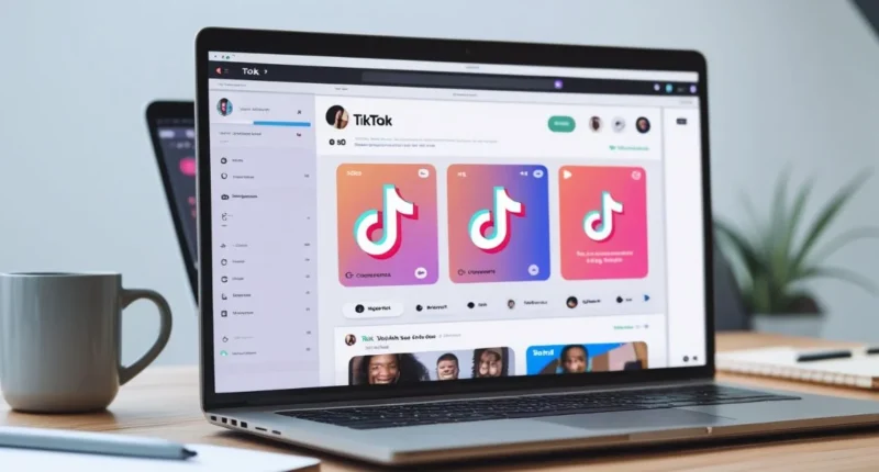 Laptop showing a website with an embedded TikTok video feed.