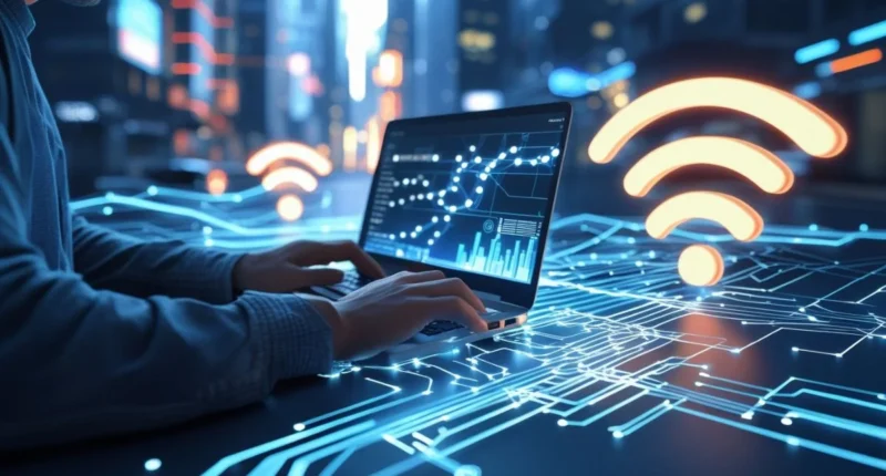 Bandwidth signals with laptop.