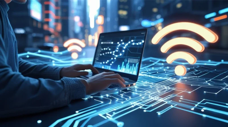 Bandwidth signals with laptop.