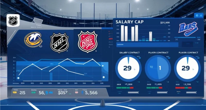 NHL team dashboard with stats, salary cap, and contracts.