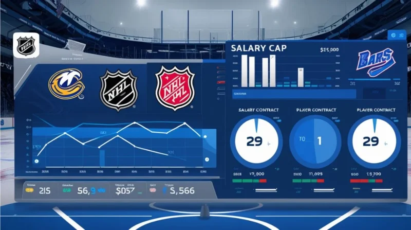 NHL team dashboard with stats, salary cap, and contracts.
