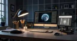 A designer using a SpaceMouse and traditional mouse together while working on a 3D model in CAD software.