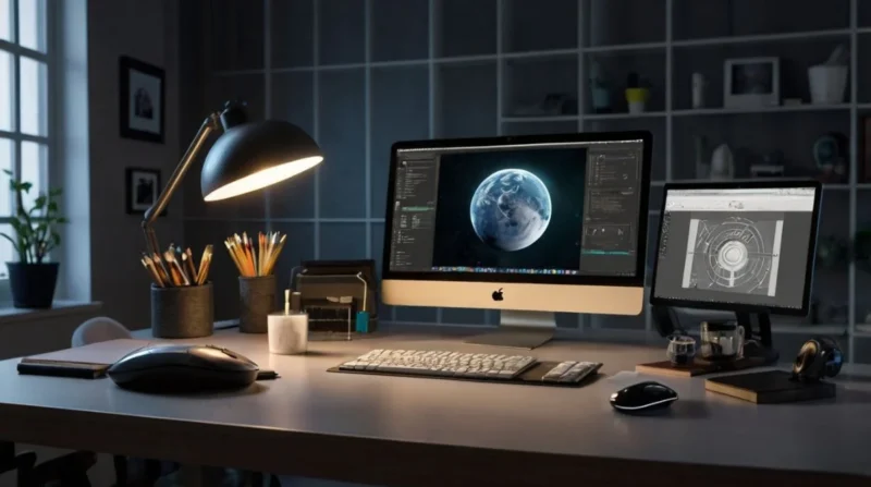 A designer using a SpaceMouse and traditional mouse together while working on a 3D model in CAD software.