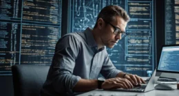 Illustration of a developer facing database errors with DDL commands like DROP and ALTER, showing common SQL mistakes and warnings on screen."