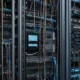"Illustration of an application virtual switch connecting virtual machines and applications in a cloud-like digital environment, with network traffic flows and virtualization icons."