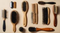 image showing four different hair brushes labeled with their bristle types and uses