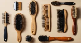 image showing four different hair brushes labeled with their bristle types and uses