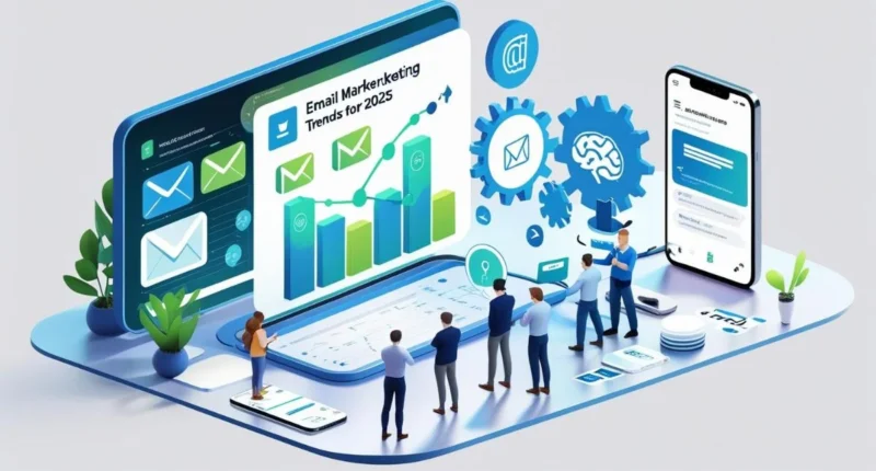 a large holographic display showing email marketing trends for 2025