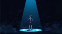 Anime-style VTuber standing alone on a dark stage, symbolizing the hidden struggles behind Kurosanji and the Nijisanji agency.