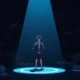 Anime-style VTuber standing alone on a dark stage, symbolizing the hidden struggles behind Kurosanji and the Nijisanji agency.