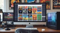 User browsing MobyGames database on a computer, viewing game covers and credits from different platforms.