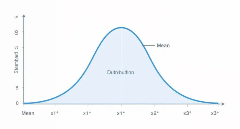 Bell curve showing normal distribution with mean and standard deviations labeled
