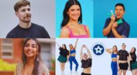 A collage featuring MrBeast, Charli D’Amelio, Hyram Yarbro, Prajakta Koli, and The Fitness Marshall team