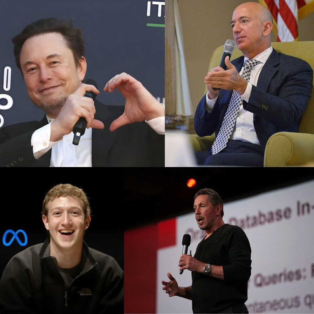 four personality in one frame Alon Musk,Larry,jeff bezoz,mark