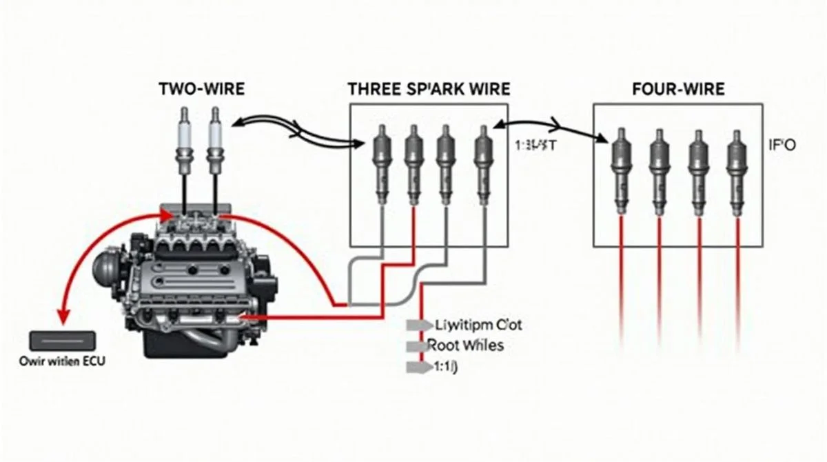 Diagram of coil-on-plug ignition system with 2-, 3-, and 4-wire coil wiring types.