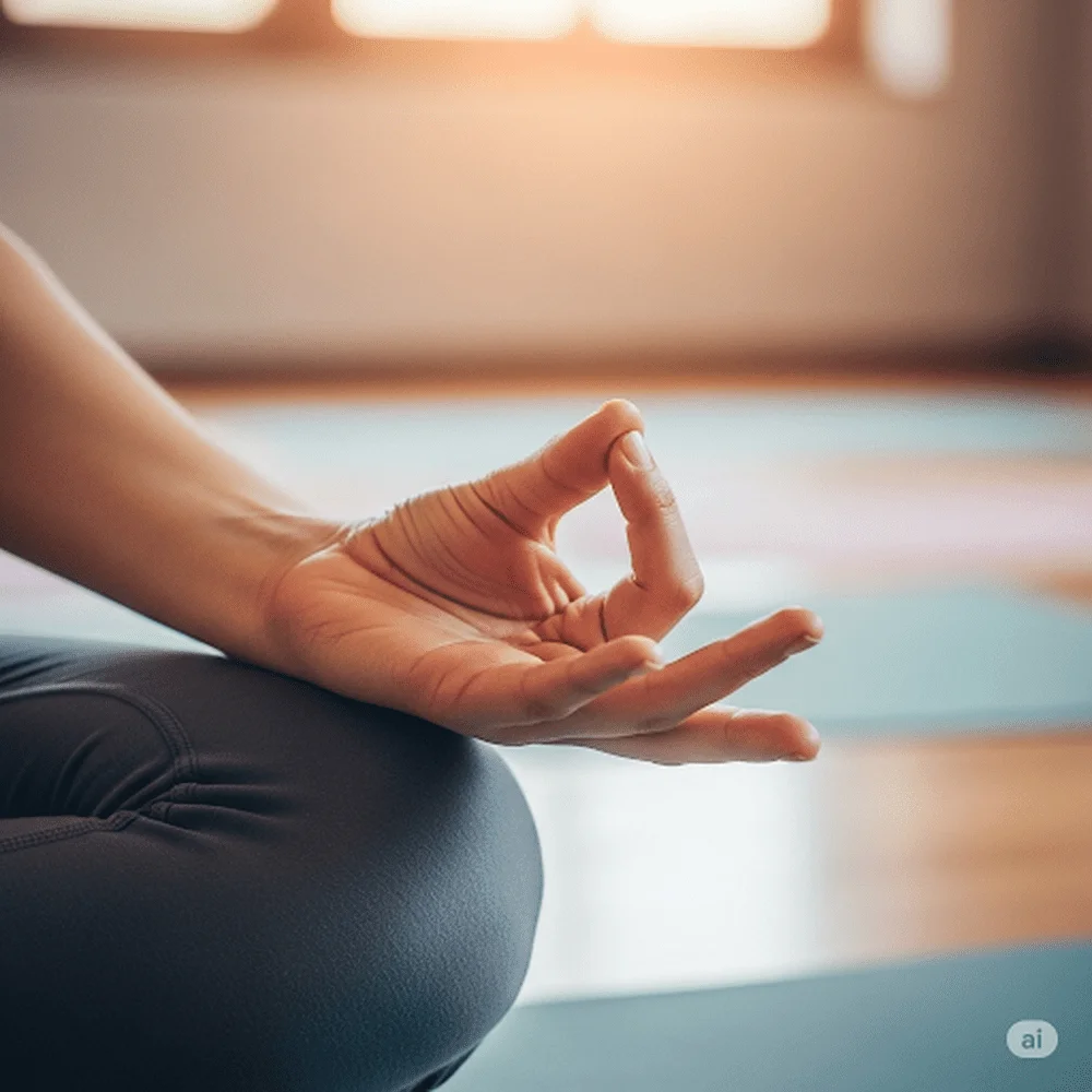 Gyan Mudra hand gesture symbolizing wisdom, focus, and connection to higher consciousness in yoga and meditation.