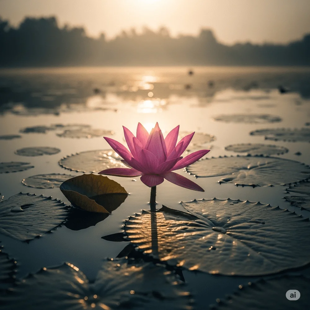 Lotus flower symbolizing purity, spiritual growth, and rising above life’s challenges in yoga practice.