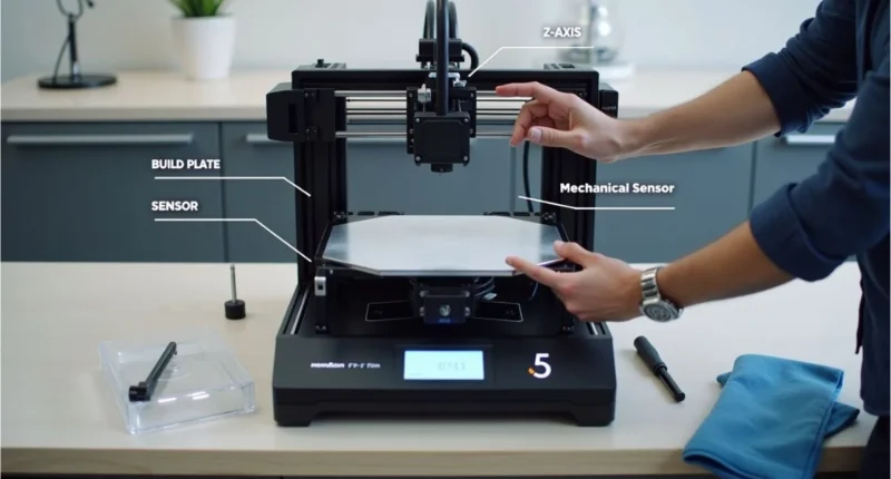 Mars 5 Ultra resin 3D printer showing mechanical sensor and Z-axis during troubleshooting.