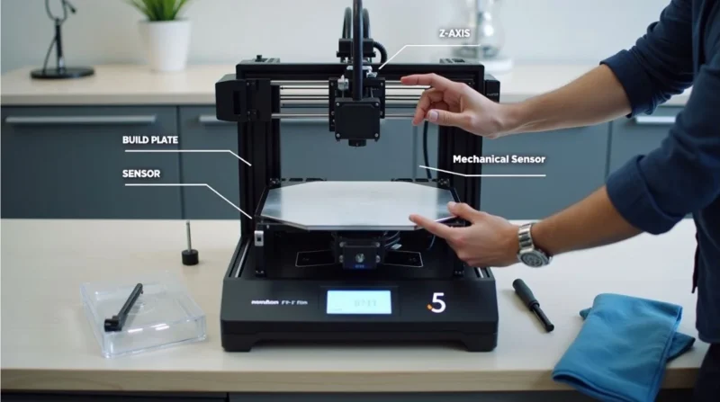 Mars 5 Ultra resin 3D printer showing mechanical sensor and Z-axis during troubleshooting.