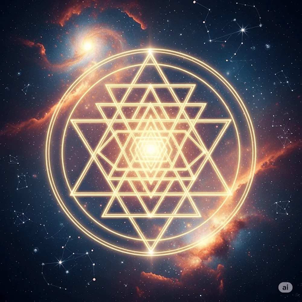 Sri Yantra symbol representing divine energy, balance, and spiritual growth in yoga practice.