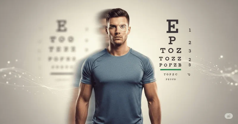 “Symbolic image of Stephen Nedoroscik’s eyesight journey, with blurred effect showing vision challenges and determination.”