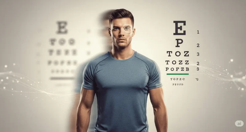 “Symbolic image of Stephen Nedoroscik’s eyesight journey, with blurred effect showing vision challenges and determination.”