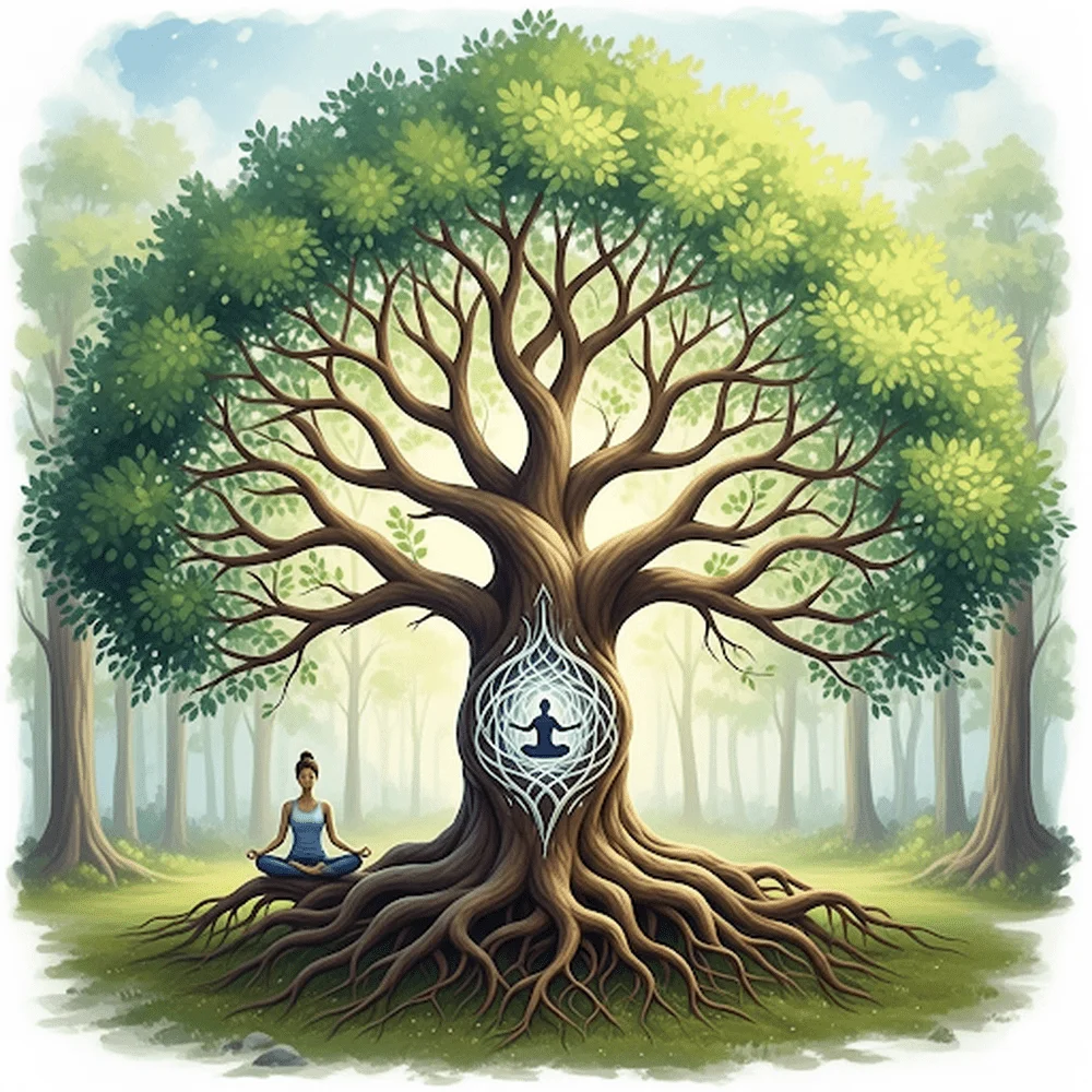 Tree of Life symbol representing balance, growth, and deep spiritual connection in yoga practice.