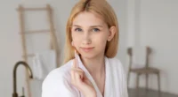 clear skin care rotine with woman