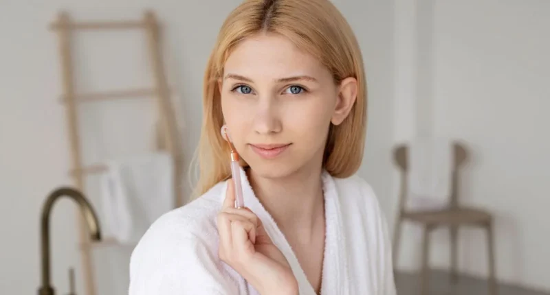 clear skin care rotine with woman