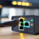 Ethernet network cable connected to an extender boosting LAN connection.
