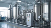 Pressure Swing Adsorber system with stainless steel tanks, interconnected pipes.