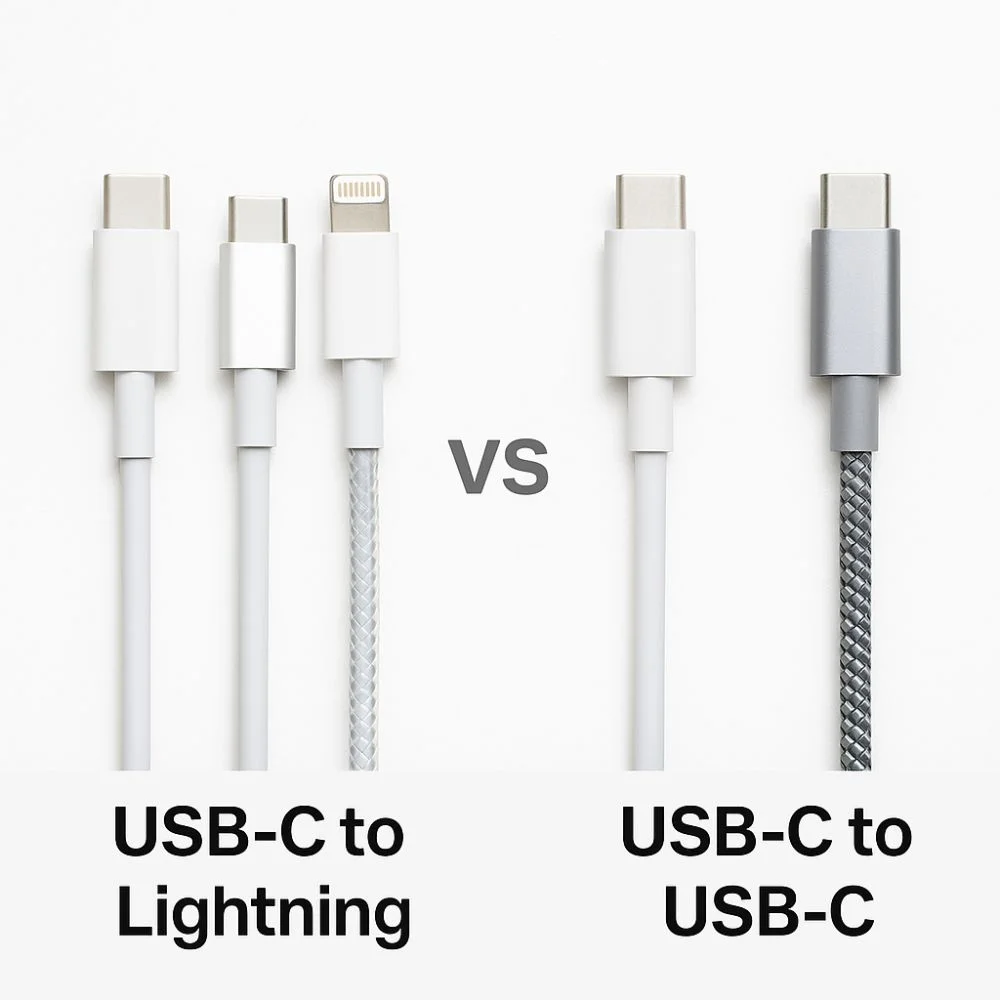 A digital image comparing two types of charging cables