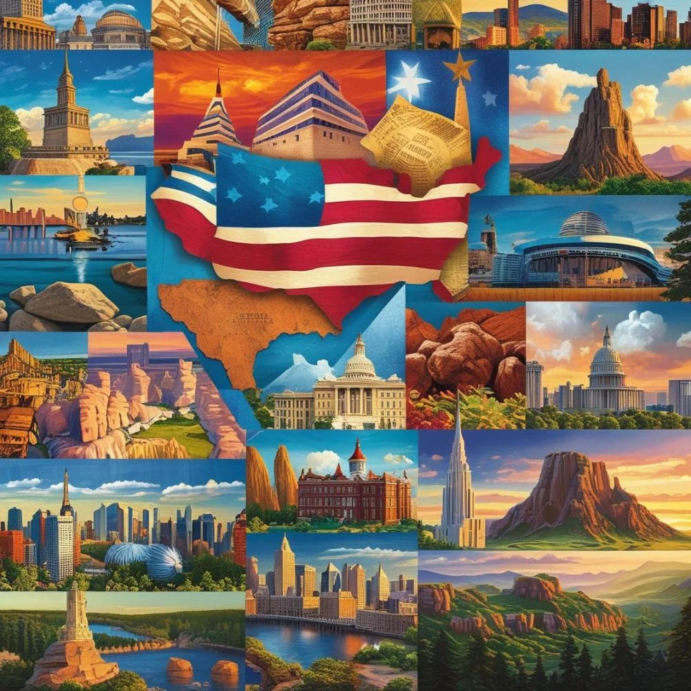 A Collages of America and their famous landmark 