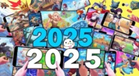 A colorful collage of 2025’s trending mobile games showing action, fantasy, dress-up, and casual scenes on smartphones.